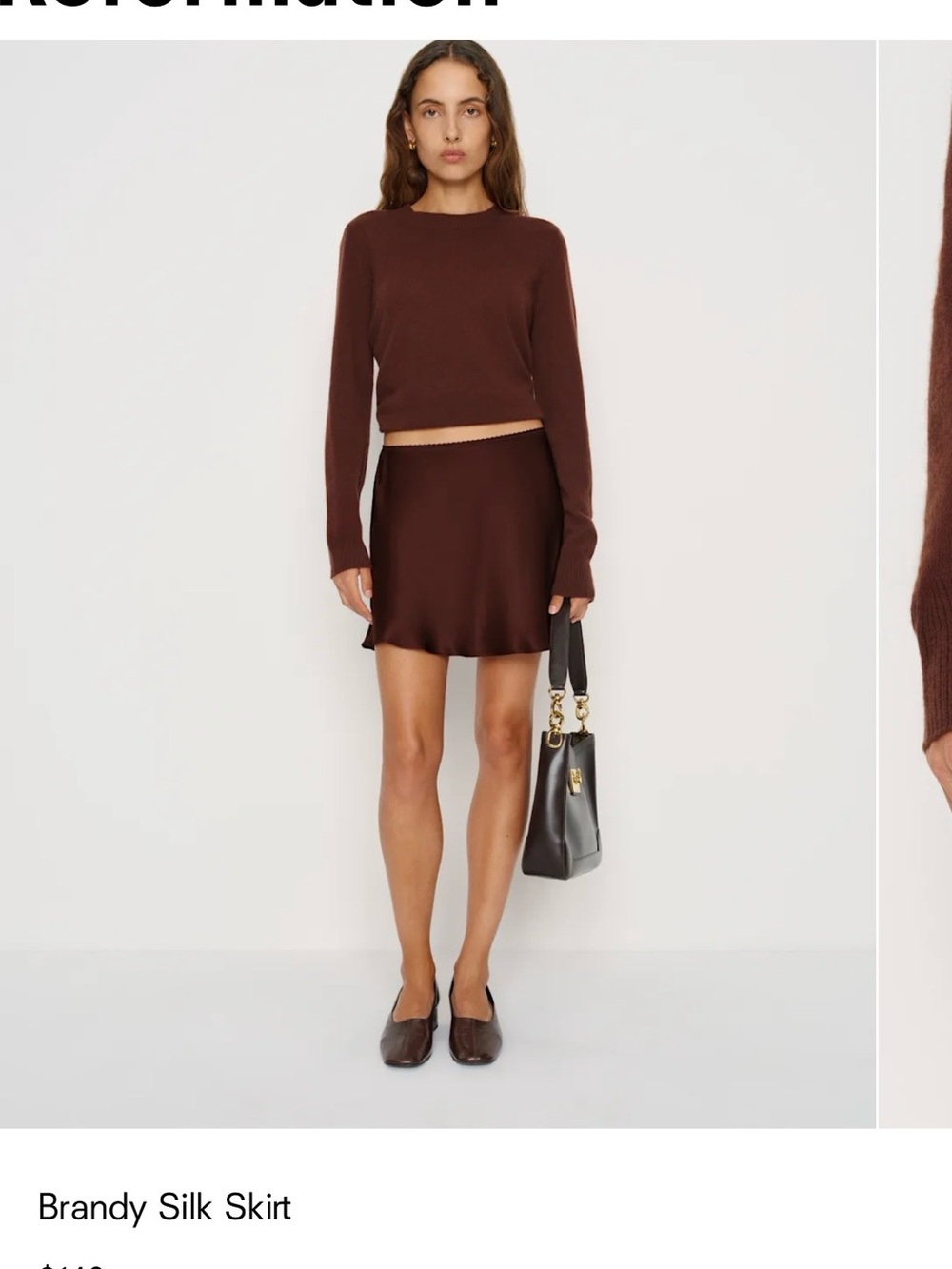 Reformation Brandy Silk Skirt - Brown